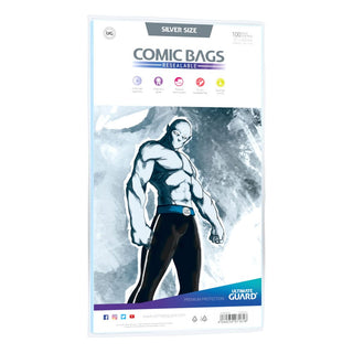 Ultimate Guard Comic Bags wiederverschließbar Silver Size, 100 Stück, Schutzhüllen für Comics, 181 x 268 mm.
