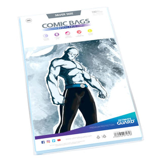 Ultimate Guard Comic Bags wiederverschließbar Silver Size, 100 Stück, Schutzhüllen für Comics, 181 x 268 mm.