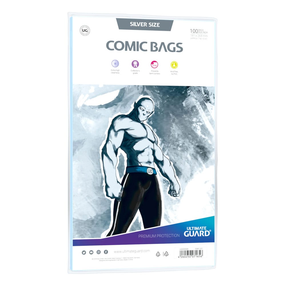 Ultimate Guard Comic Bags Silver Size, 100 Stück, säurefrei, PVC-frei, 181x268mm, hohe Transparenz, Archivierungssicher.