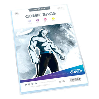 Ultimate Guard Comic Bags Silver Size, 100 Stück, säurefrei, archivierungssicher, für Comics bis 181x268 mm.