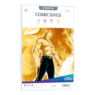 Ultimate Guard Comic Bags Golden Size, 100 Stück, säurefrei, PVC-frei, 197x268mm, hohe Transparenz, Archivierungssicher.