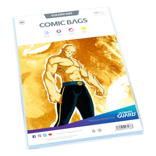 Ultimate Guard Comic Bags Golden Size, 100 Stück, transparente PVC-freie Schutzhüllen für Comics bis 197x268 mm.