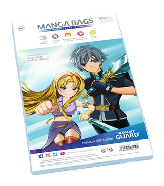 Wiederverschließbare Ultimate Guard Manga Bags für 15x21,8 cm Mangas, 100 Stück, hohe Transparenz.