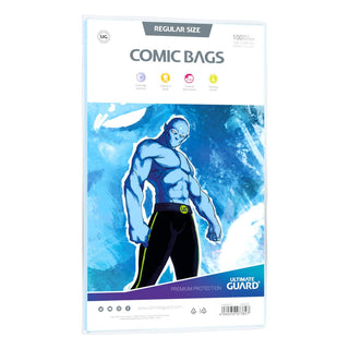 Ultimate Guard Comic Bags Regular Size, 100 Stück, transparente Schutzhüllen, säurefrei, PVC-frei, für Comics bis 184x268 mm.